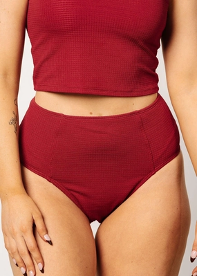 Waffled Maroon | Up High Bottoms elastic waistband swim bottoms, mix-and-match bikini bottoms