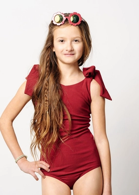 Waffled Maroon  | Youth Everyday One-Piece toddler girl swimwear, summer swimwear for girls