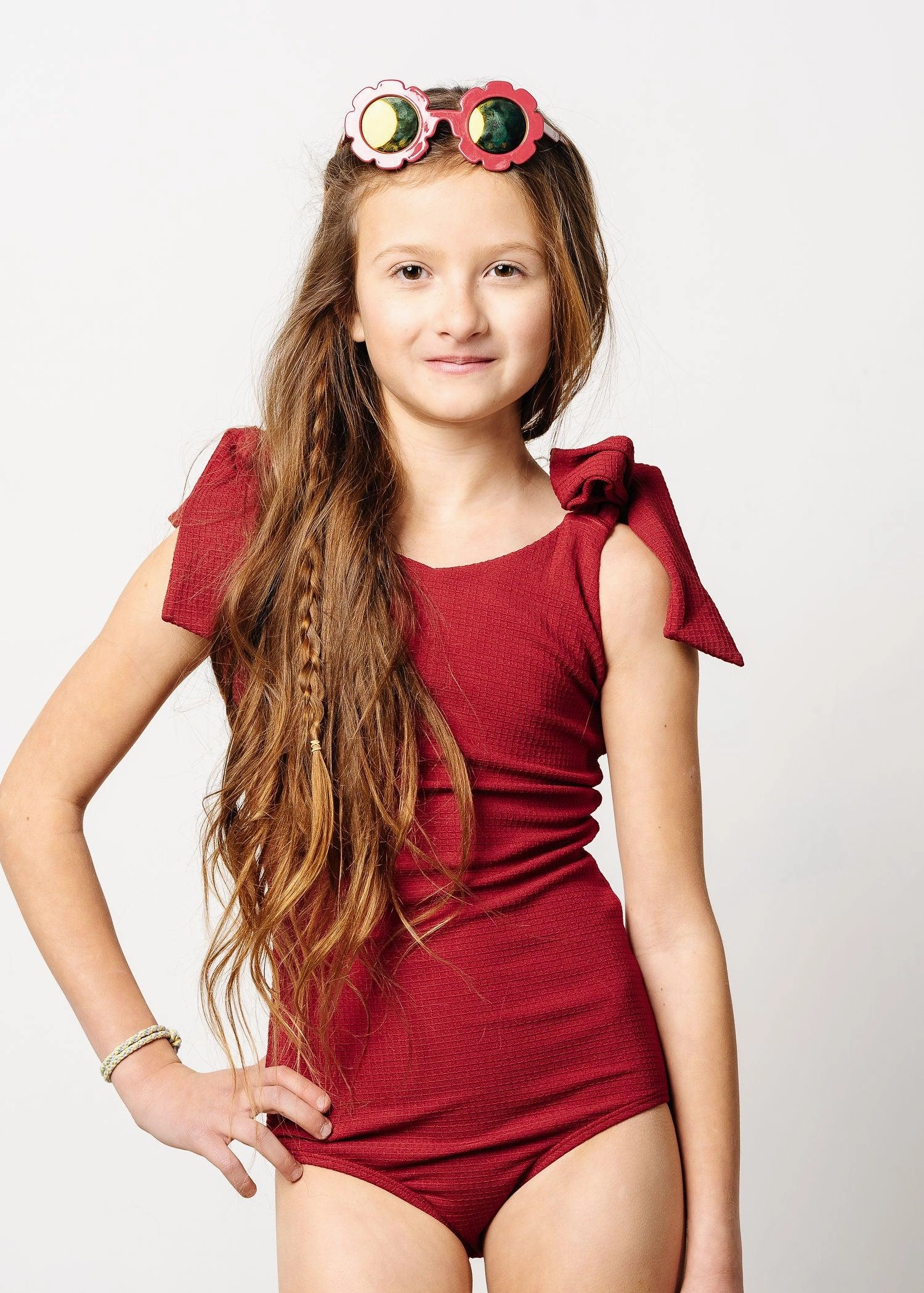 Waffled Maroon  | Youth Everyday One-Piece toddler girl swimwear, summer swimwear for girls