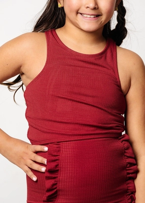 Waffled Maroon | Youth Racer Back Top toddler girl swimwear, summer swimwear for girls
