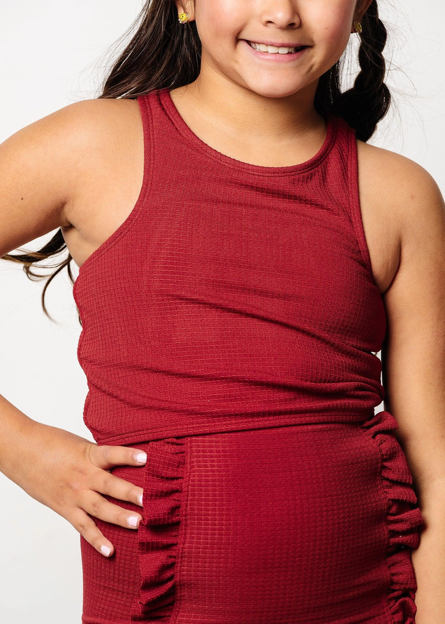 Waffled Maroon | Youth Racer Back Top toddler girl swimwear, summer swimwear for girls