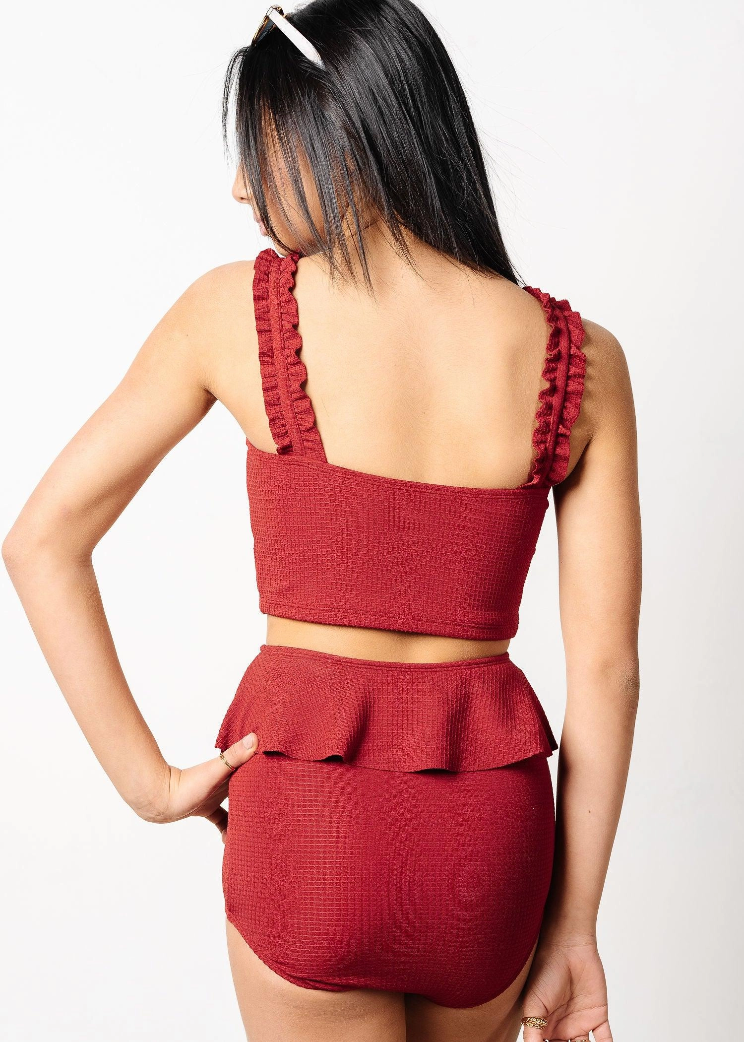 Waffled Maroon | Youth Ripple Top