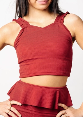 Waffled Maroon | Youth Ripple Top toddler girl swimwear, summer swimwear for girls