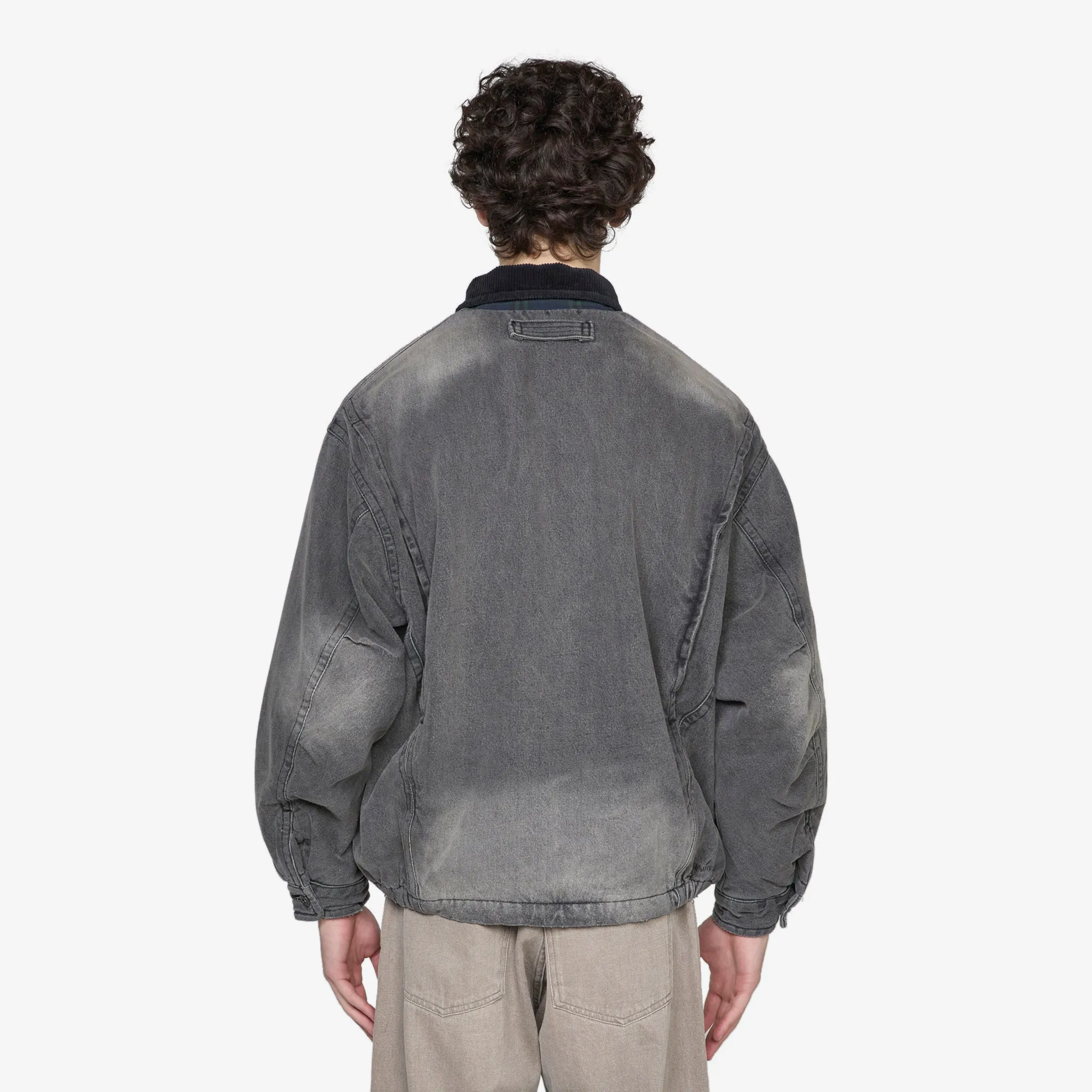 Washed Denim Padded Blouson Black