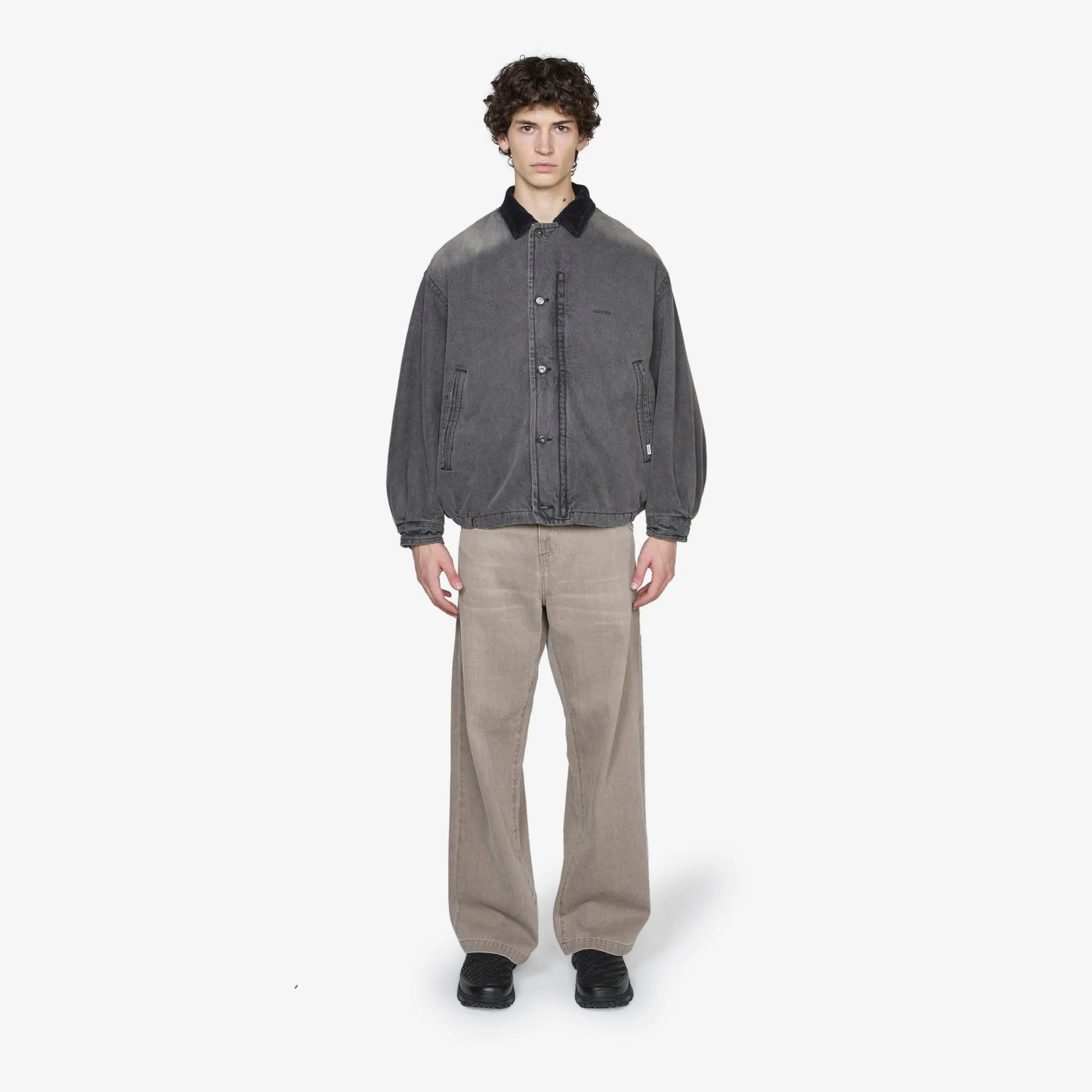 Washed Denim Padded Blouson Black