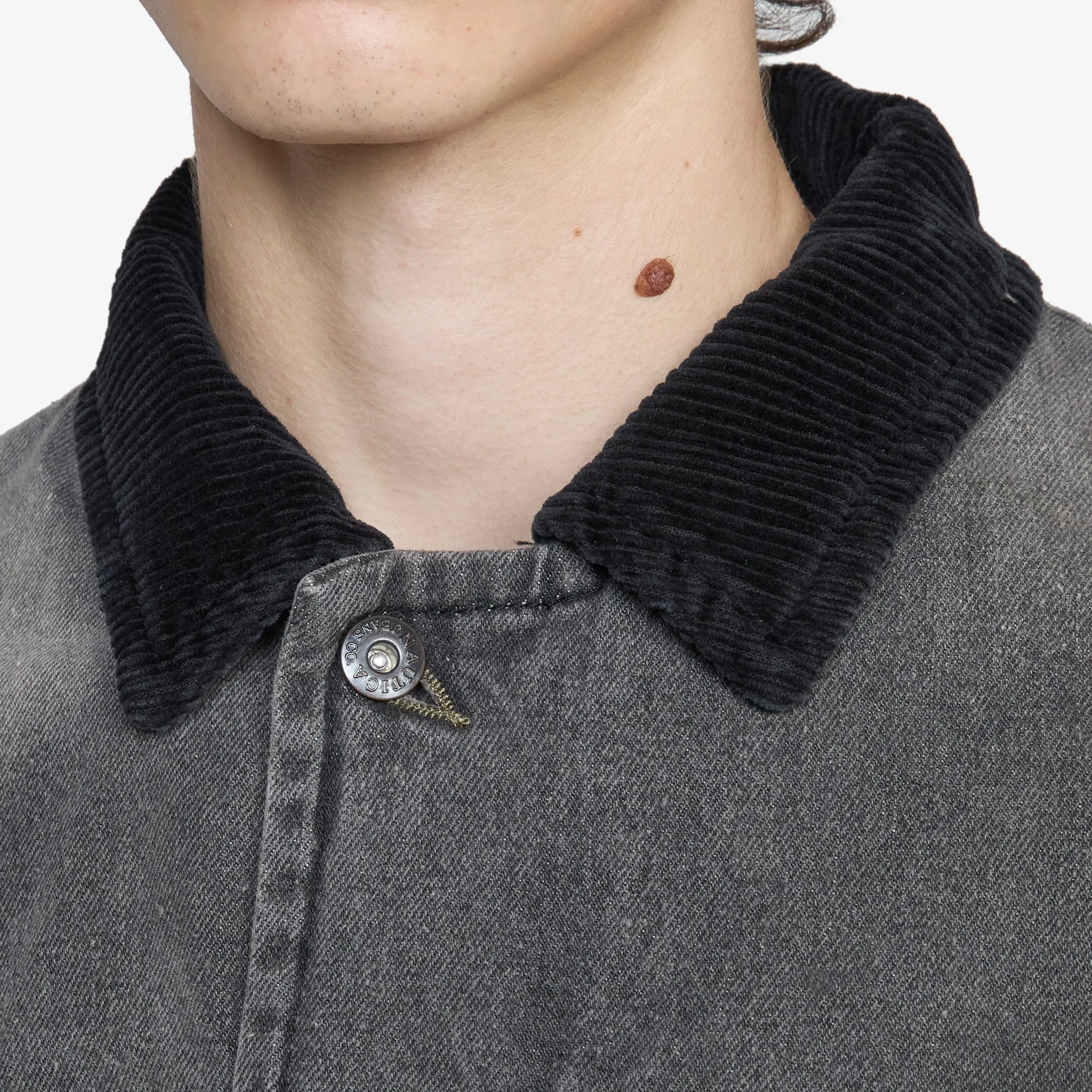 Washed Denim Padded Blouson Black