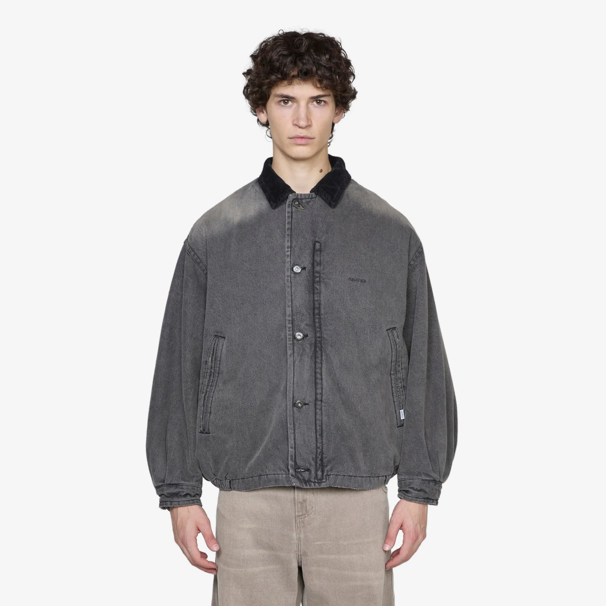 Washed Denim Padded Blouson Black