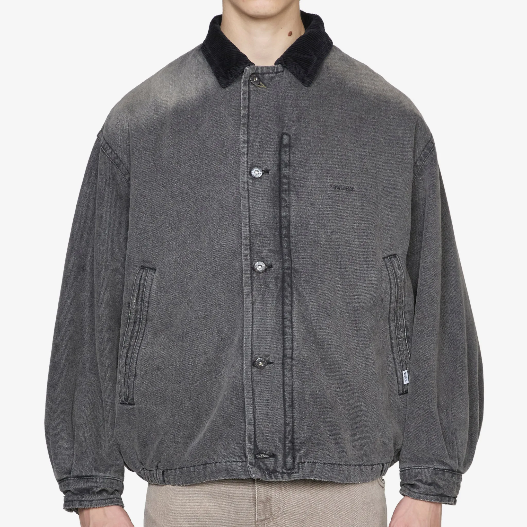 Washed Denim Padded Blouson Black