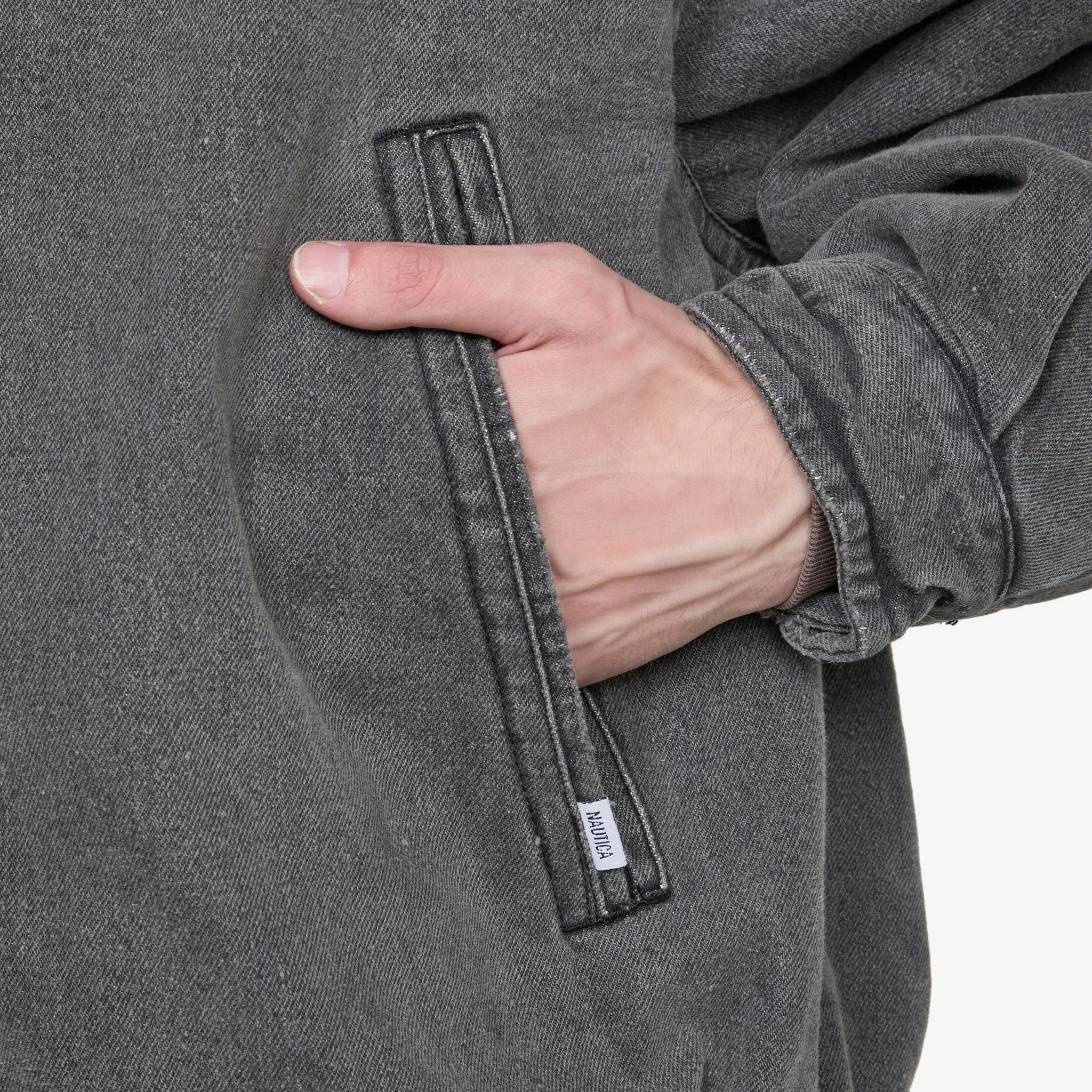 Washed Denim Padded Blouson Black