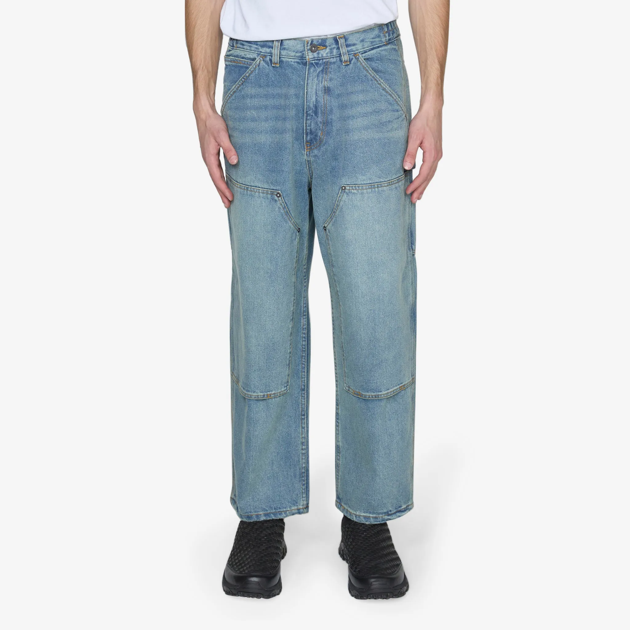Washed Double Knee Denim Pant Indigo