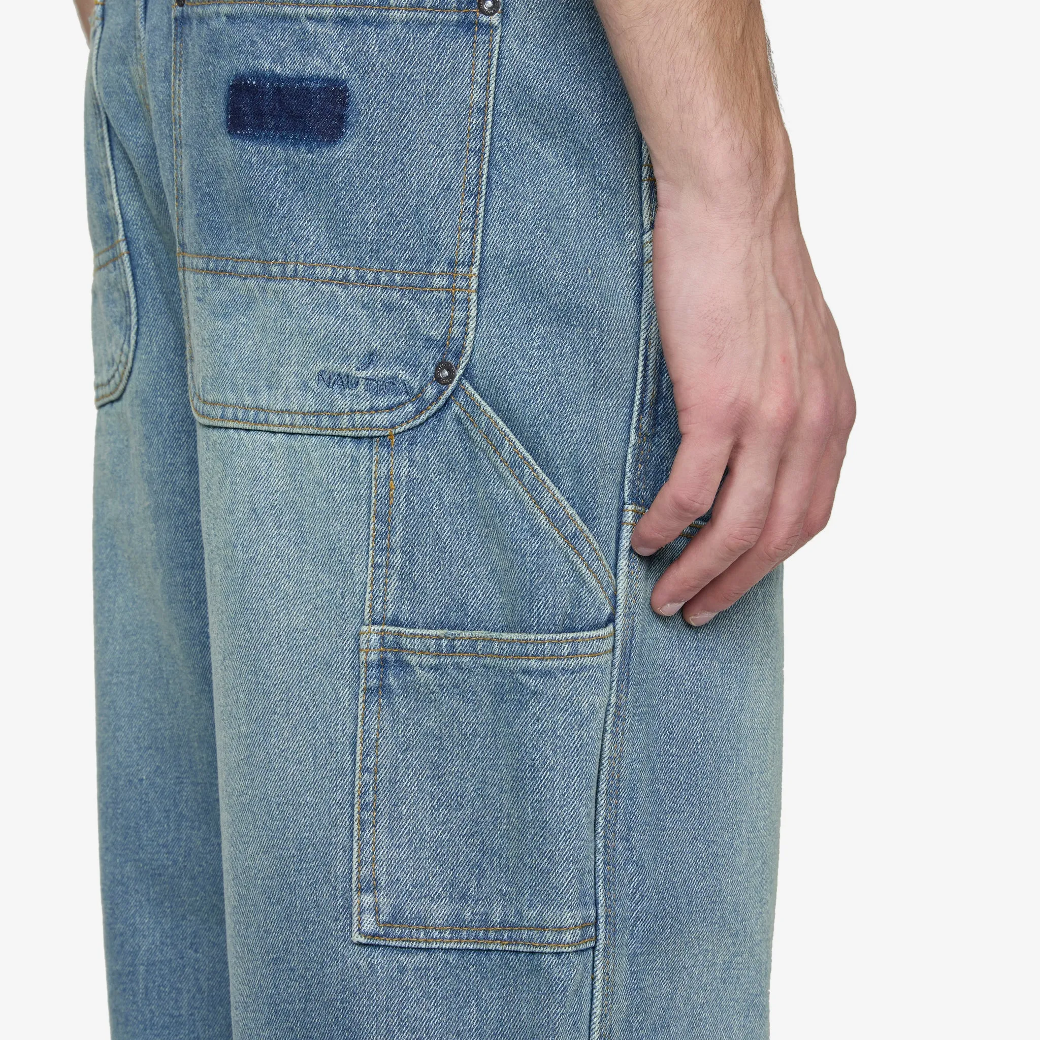 Washed Double Knee Denim Pant Indigo
