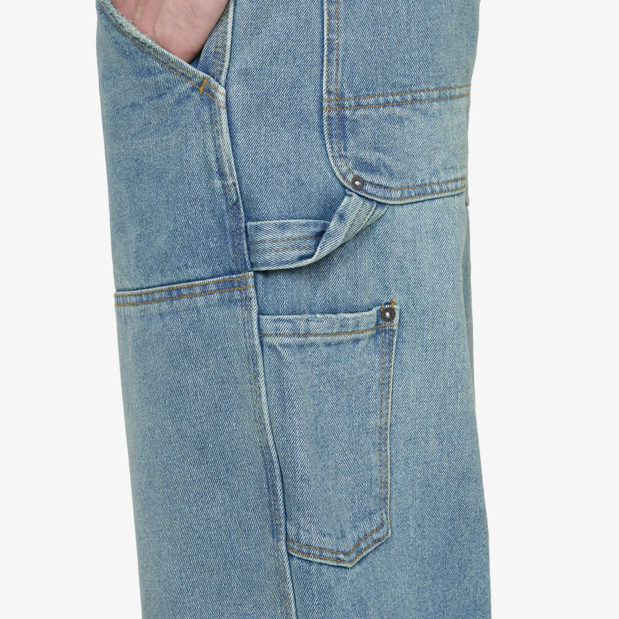 Washed Double Knee Denim Pant Indigo