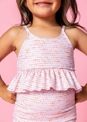 Watercolor Dots | Mini Peplum Top toddler girl swimwear, summer swimwear for girls