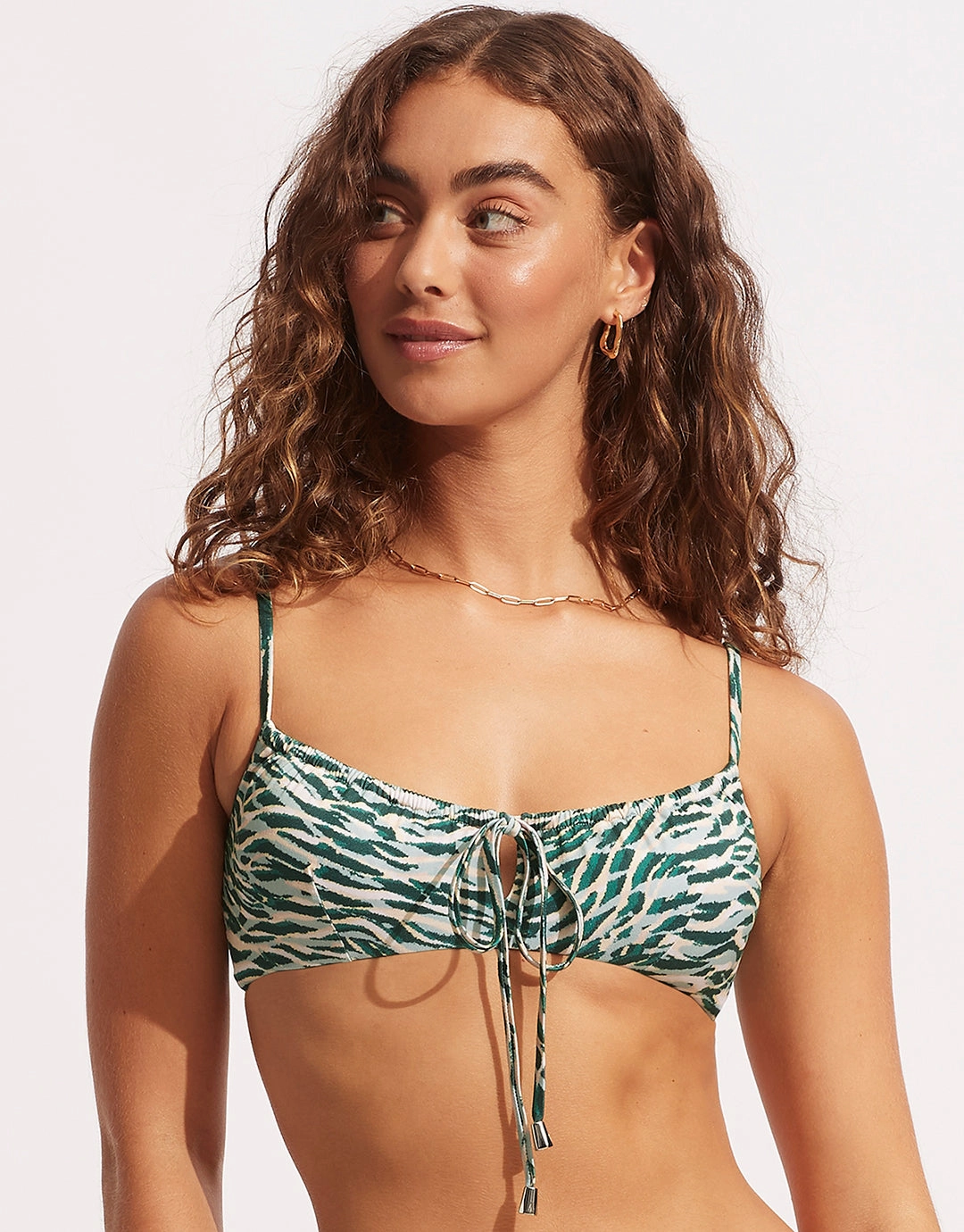 Wild at Heart Drawstring Bralette Bikini Top - Evergreen full coverage swim tops, cute bikini tops