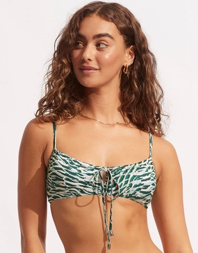 Wild at Heart Drawstring Bralette Bikini Top - Evergreen full coverage swim tops, cute bikini tops