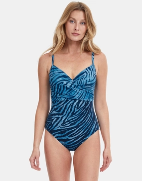 Wild Life Thin Strap Wrap Swimsuit - Blue pool-ready swimwear for women, trendy swimwear collection