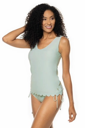 Women's Acropora Scallop Swim Tank | Misty Aqua adjustable swimsuits for women, breathable swimwear for ladies