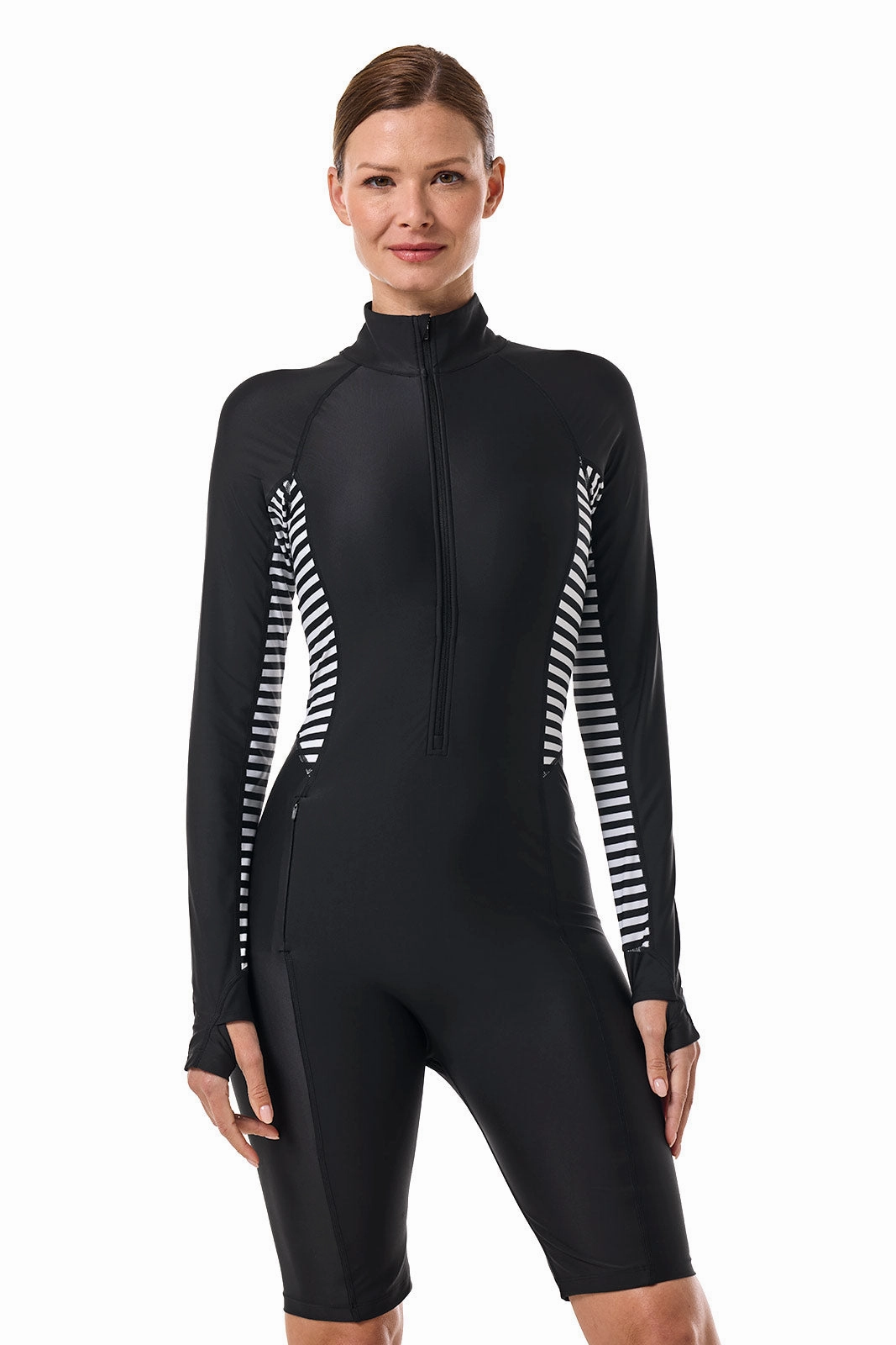 Women's Alana Knee Length Swimsuit | Black Colorblock