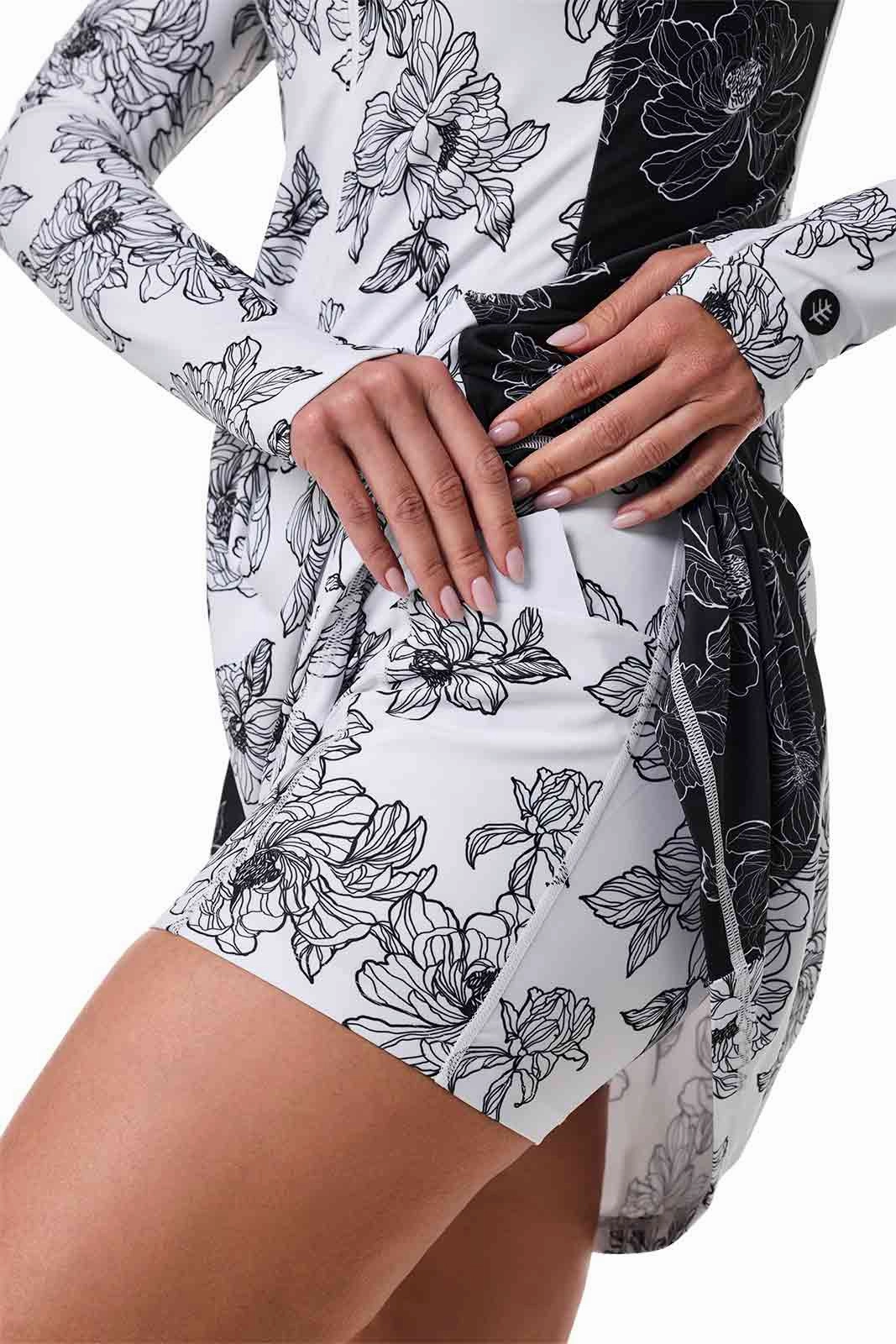 Women's Aspen Sunrise Long Sleeve Swim Dress | White/Black Colorblock