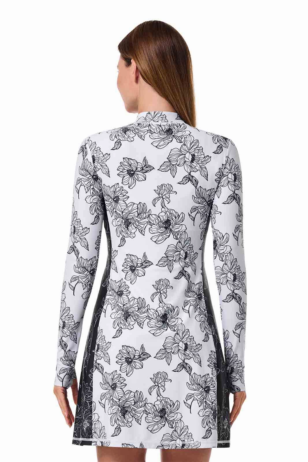 Women's Aspen Sunrise Long Sleeve Swim Dress | White/Black Colorblock