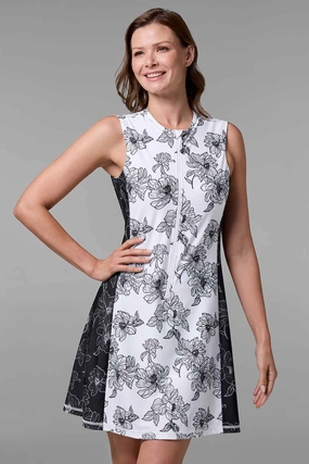 Women's Aspen Sunrise Sleeveless Swim Dress | White/Black Colorblock adjustable swimsuits for women, breathable swimwear for ladies