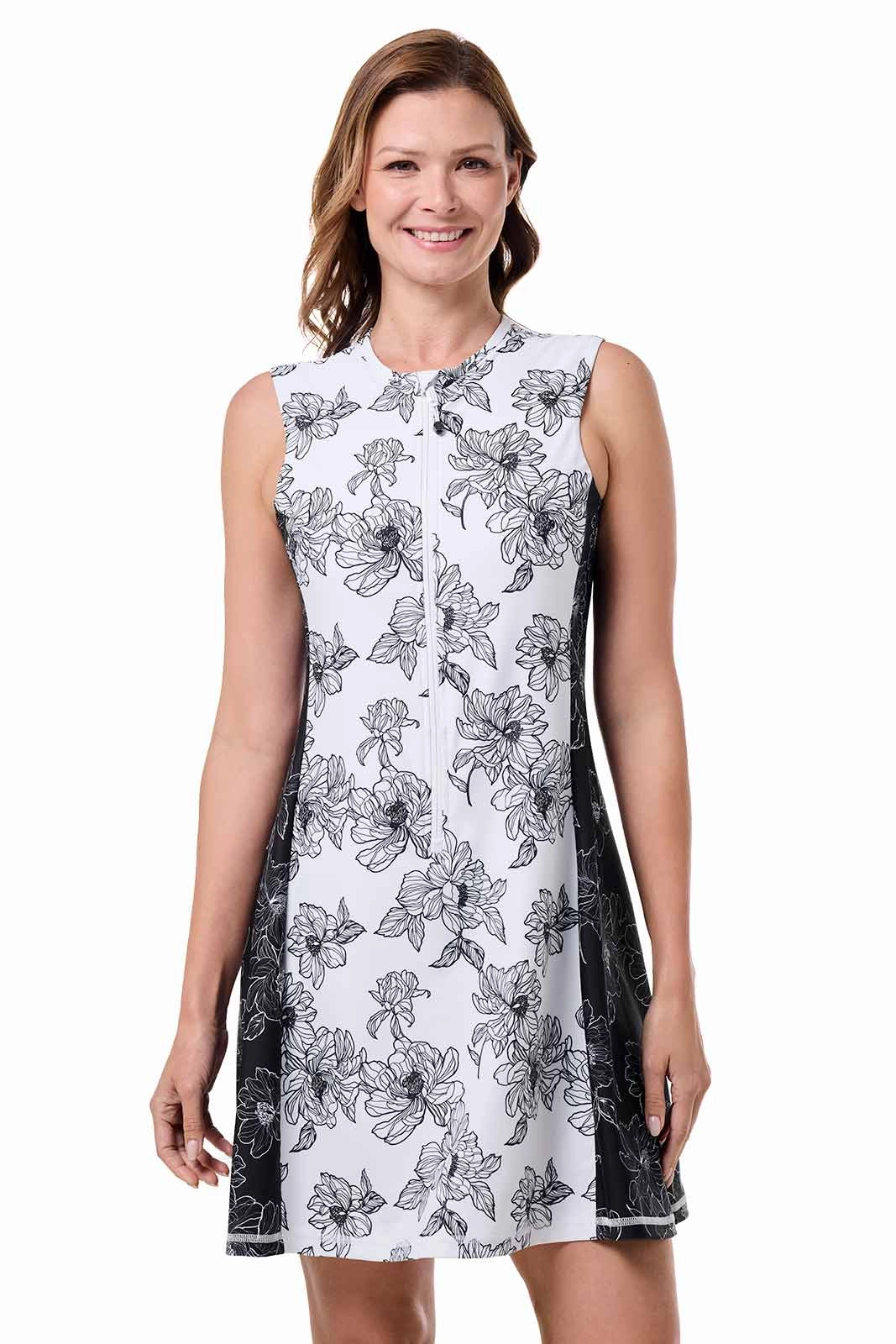 Women's Aspen Sunrise Sleeveless Swim Dress | White/Black Colorblock