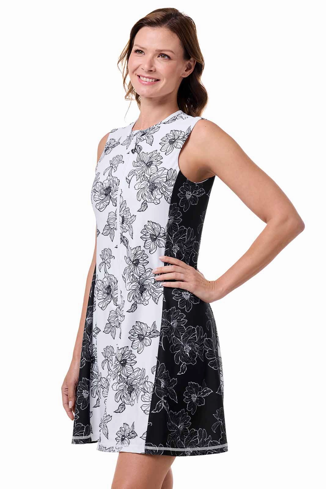 Women's Aspen Sunrise Sleeveless Swim Dress | White/Black Colorblock