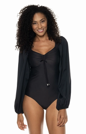 Women's Coral Gables Aire Sleeve Swimsuit | Black adjustable swimsuits for women, breathable swimwear for ladies
