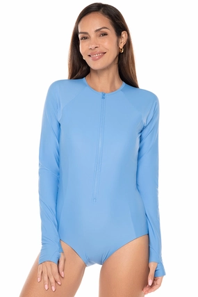 Women's Escalante Long Sleeve Swimsuit  | Clear Sky Blue adjustable swimsuits for women, breathable swimwear for ladies