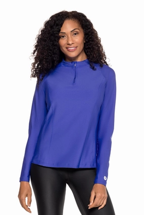 Women's Freestyle Long Sleeve Rash Guard | Baja Blue adjustable swimsuits for women, breathable swimwear for ladies