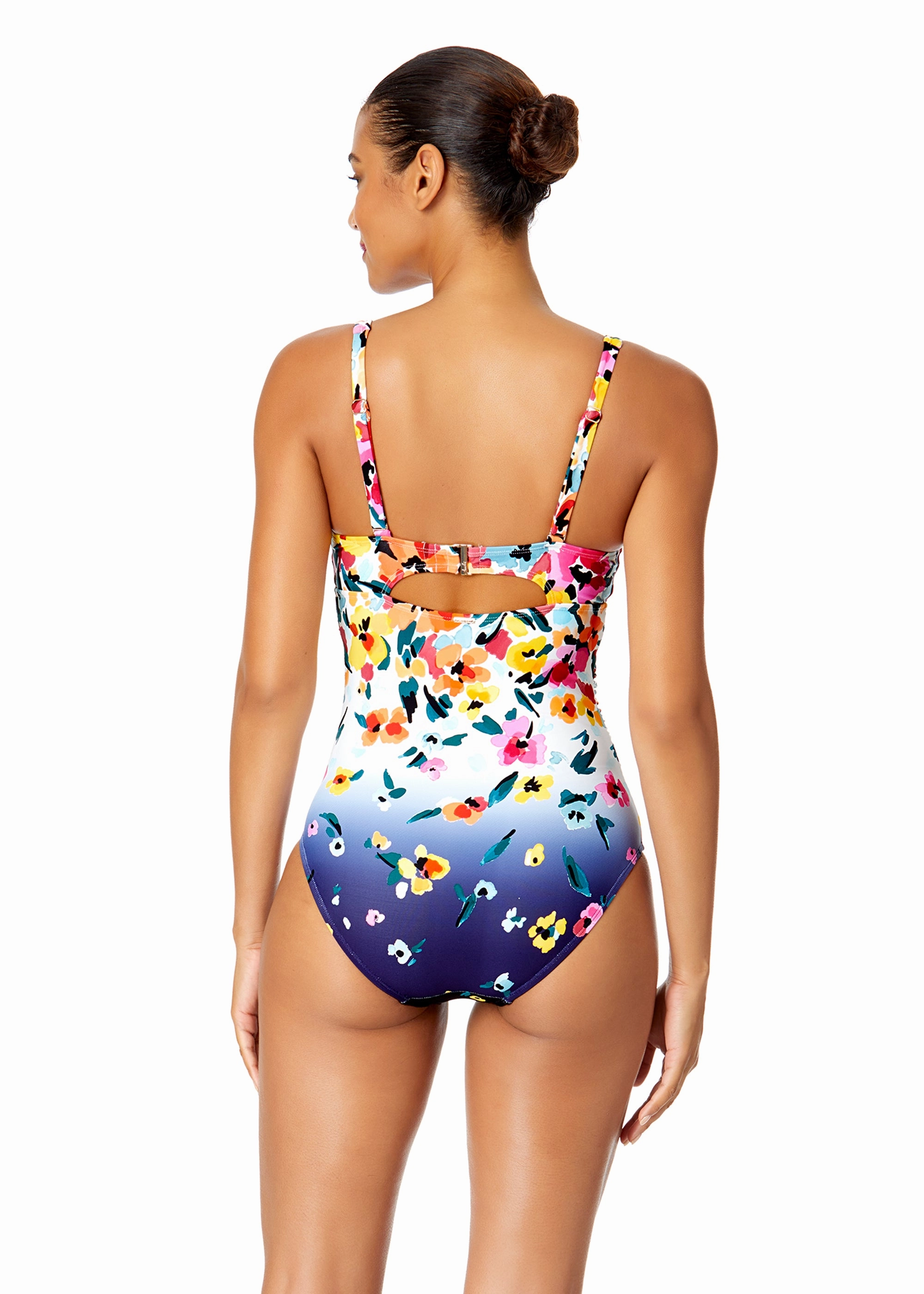 Women's Gradient Floral Underwire Surplice One Piece Swimsuit