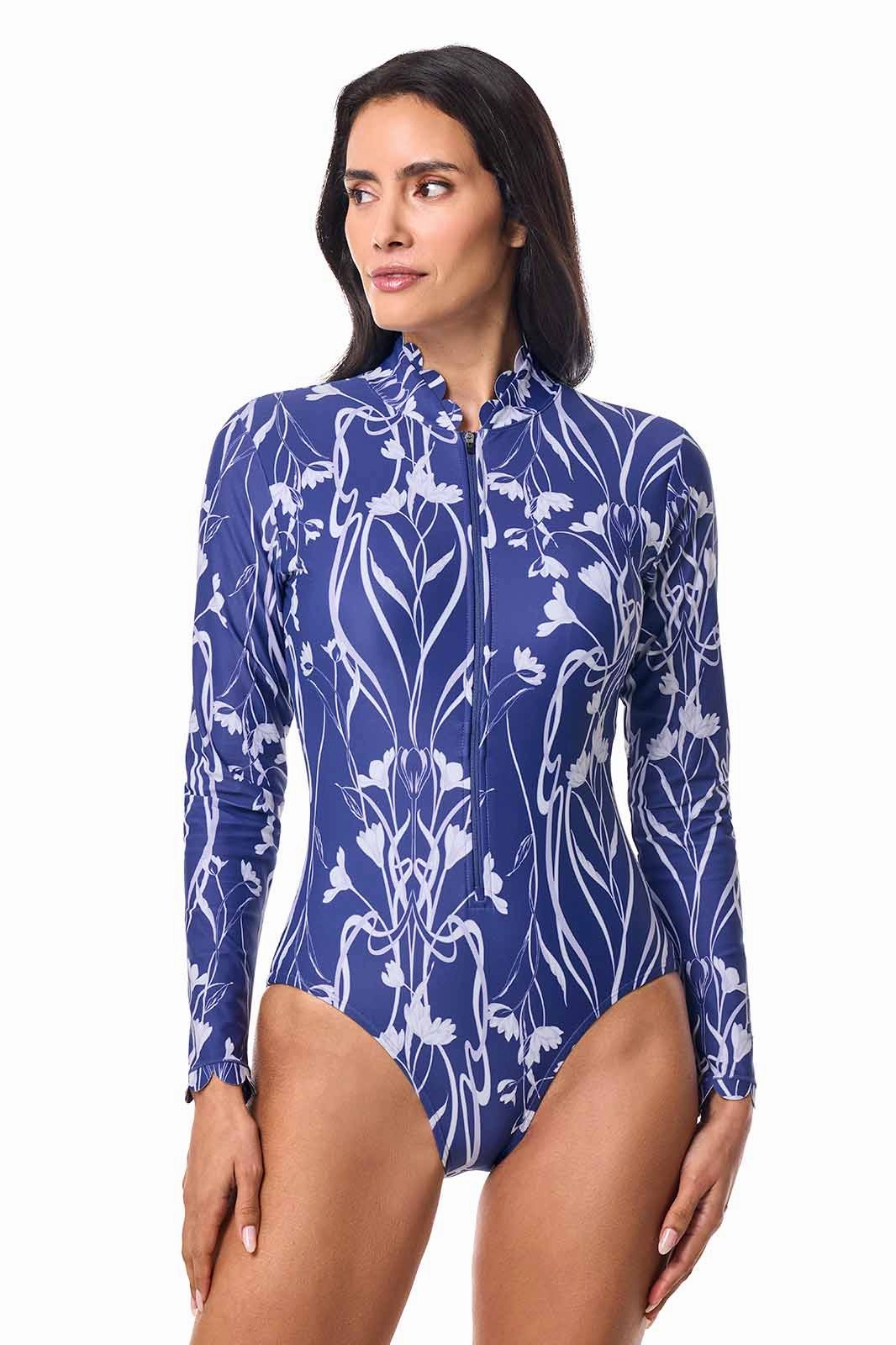 Women's Great Star Scallop Long Sleeve Swimsuit | FUTURE DUSK Iris Dusk