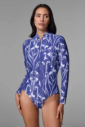 Women's Great Star Scallop Long Sleeve Swimsuit | FUTURE DUSK Iris Dusk adjustable swimsuits for women, breathable swimwear for ladies