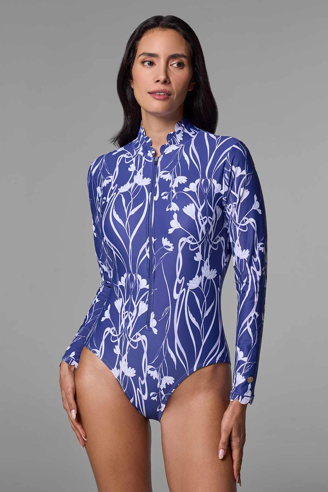 Women's Great Star Scallop Long Sleeve Swimsuit | FUTURE DUSK Iris Dusk womens athletic swimwear, performance swimwear for women