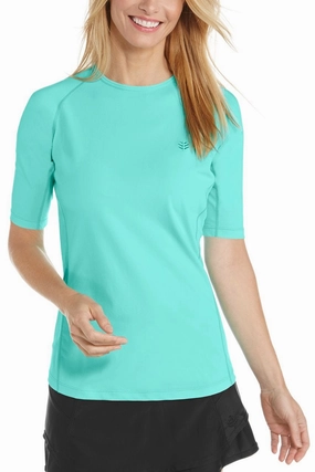 Women's Hightide Short Sleeve Swim Shirt  | Tropical Mint adjustable swimsuits for women, breathable swimwear for ladies