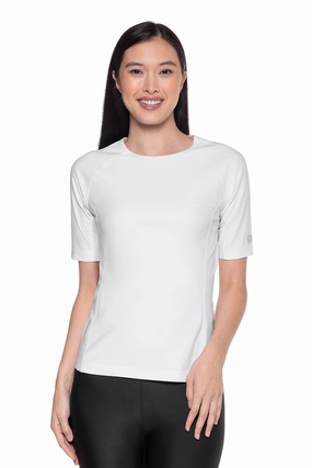 Women's Hightide Short Sleeve Swim Shirt | White womens athletic swimwear, performance swimwear for women