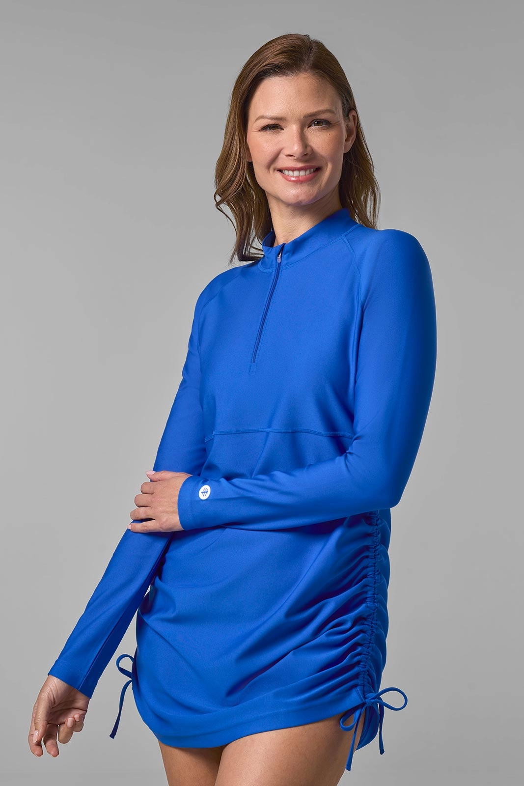 Women's Lawai Ruche Swim Shirt | Baja Blue womens athletic swimwear, performance swimwear for women