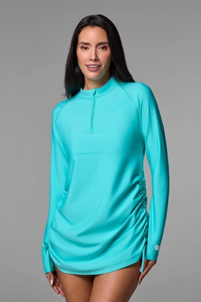 Women's Lawai Ruche Swim Shirt  | Tropical Mint adjustable swimsuits for women, breathable swimwear for ladies