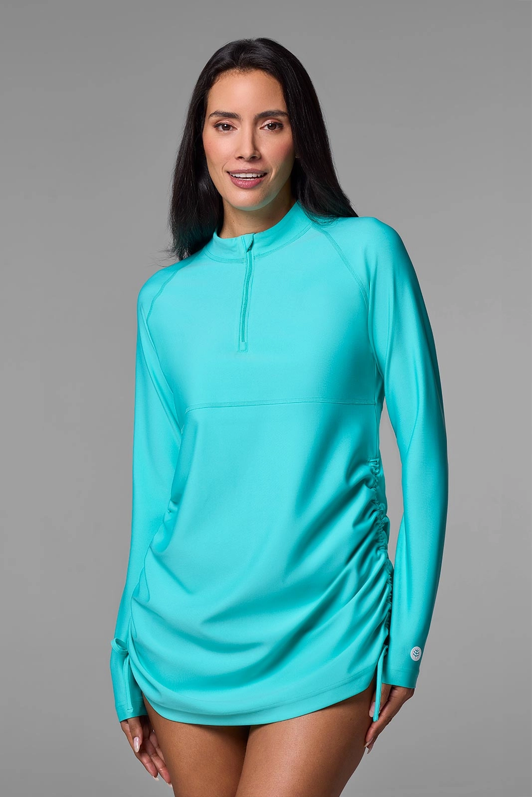 Women's Lawai Ruche Swim Shirt  | Tropical Mint adjustable swimsuits for women, breathable swimwear for ladies