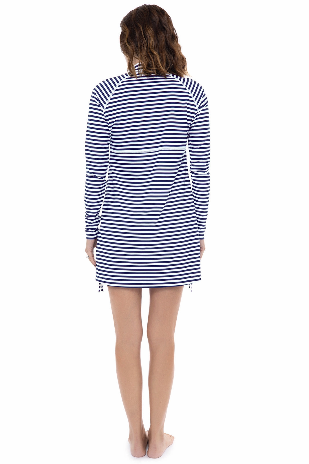 Women's Lawai Ruche Swim Shirt | White/Navy Stripe