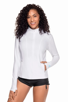 Women's Malawi Swim Jacket | White womens athletic swimwear, performance swimwear for women