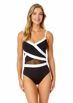 Women's Mesh Around Mesh Insert One Piece Swimsuit supportive one piece swimwear, stretch fit one piece suits