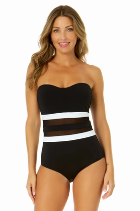 Women's Mesh Around Mesh Strapless One Piece supportive one piece swimwear, stretch fit one piece suits