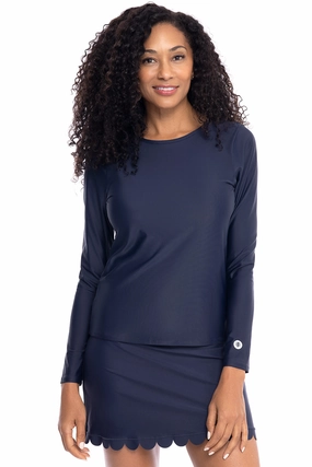 Women's Palmeto Long Sleeve Swim Shirt | Navy womens athletic swimwear, performance swimwear for women
