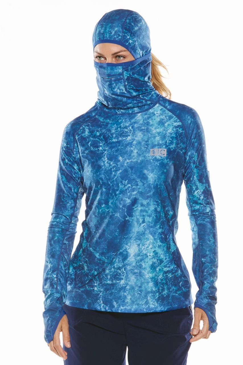 Women's Paros Sailing Hoodie | Blue Water Print womens athletic swimwear, performance swimwear for women