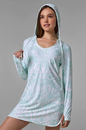 Women's Seacoast Swim Cover-Up Dress | Honeydew American Palm adjustable swimsuits for women, breathable swimwear for ladies