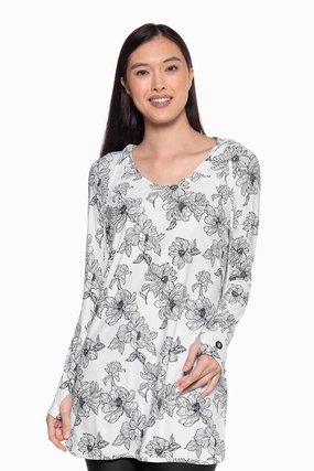 Women's Seacoast Swim Cover-Up Dress | White/Black Perfect Peony womens athletic swimwear, performance swimwear for women
