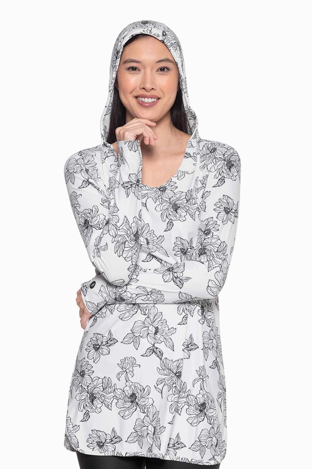 Women's Seacoast Swim Cover-Up Dress | White/Black Perfect Peony