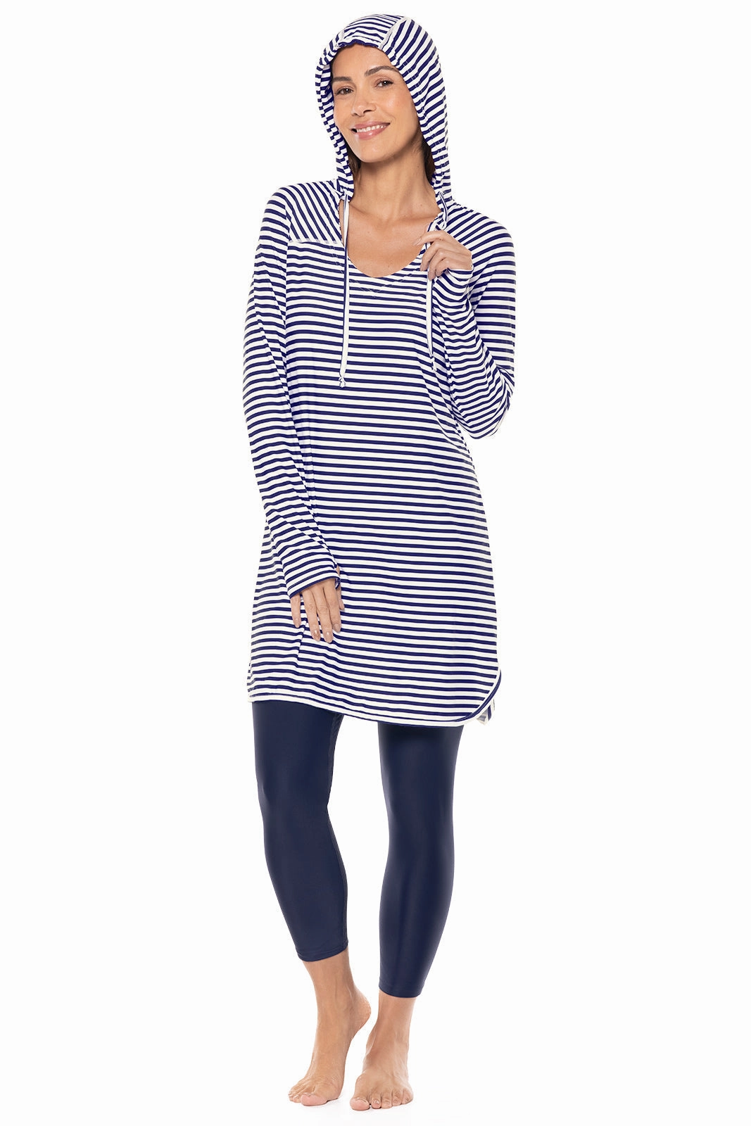 Women's Seacoast Swim Cover-Up Dress | White/Navy Stripe