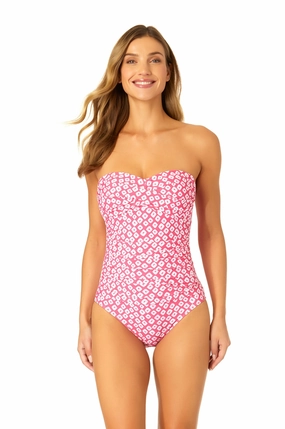 Women's Shibori Geo Twist Front Shirred One Piece Swimsuit supportive one piece swimwear, stretch fit one piece suits